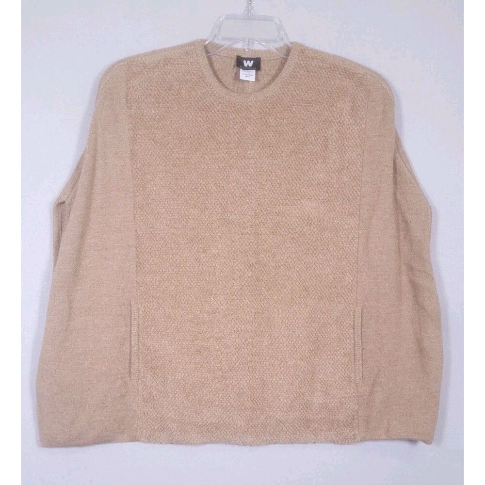 W BY WORTH Wool Poncho Womens XP Taupe Brown 100% Wool Boho Oversized Pockets